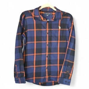U.S. Polo Assn. Boy's XL (14-16) Blue and Orange Plaid Flannel Button Up Shirt